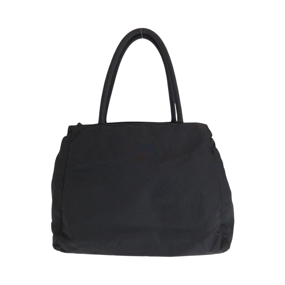 PRADA Tote Bag Nylon Black SilverMetal Tote Bag Shoulder Bag Test Triangle With logo Women Used Authentic