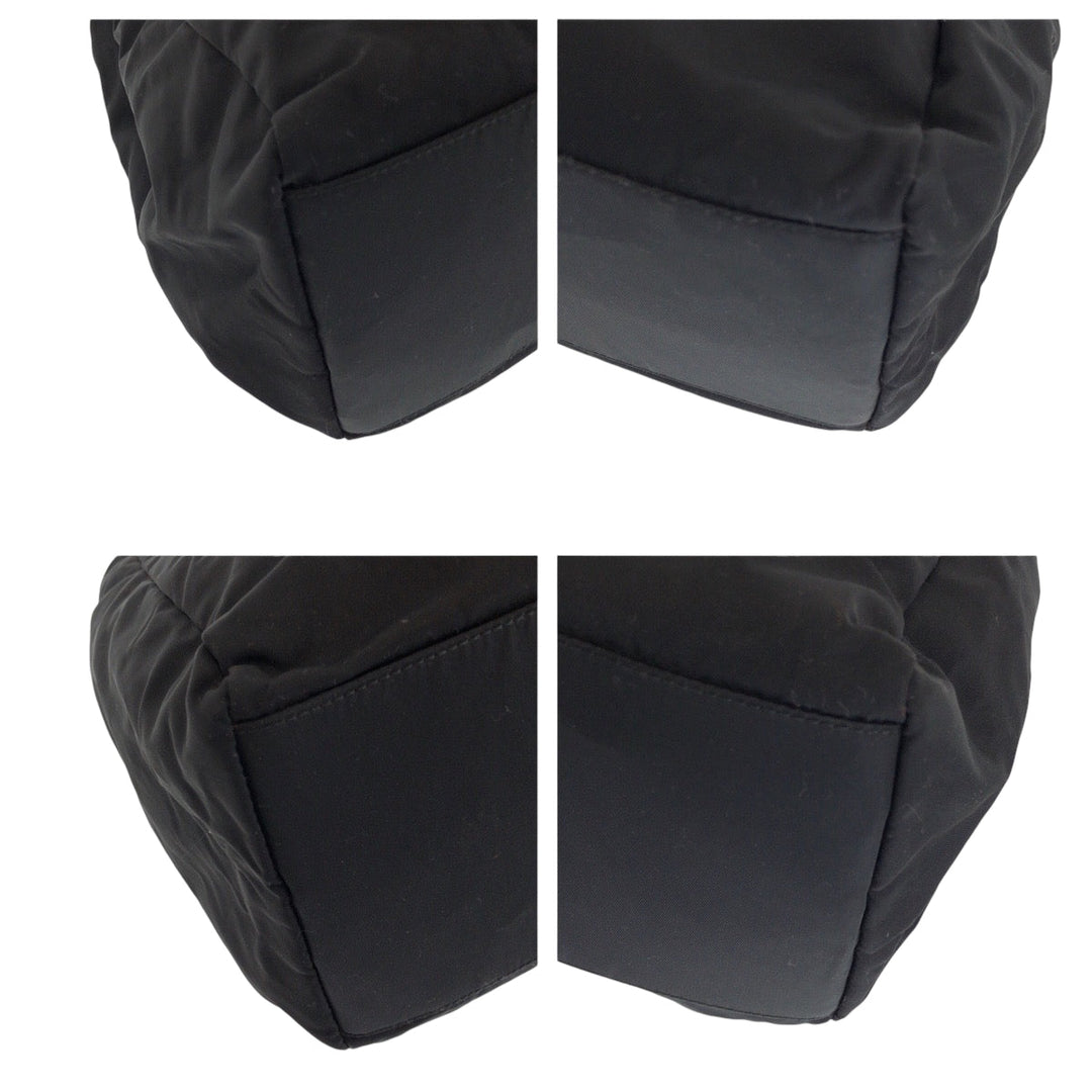 PRADA Tote Bag Nylon Black SilverMetal Tote Bag Shoulder Bag Test Triangle With logo Women Used Authentic