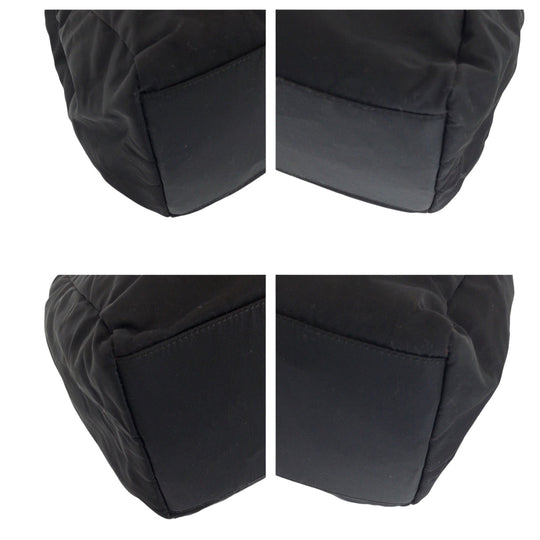 PRADA Tote Bag Nylon Black SilverMetal Tote Bag Shoulder Bag Test Triangle With logo Women Used Authentic