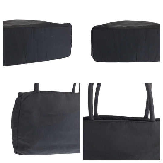 PRADA Tote Bag Nylon Black SilverMetal Tote Bag Shoulder Bag Test Triangle With logo Women Used Authentic