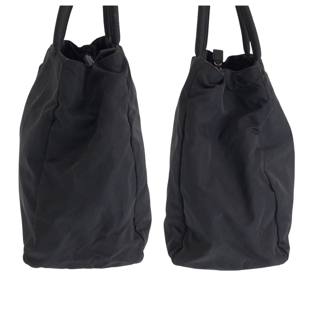 PRADA Tote Bag Nylon Black SilverMetal Tote Bag Shoulder Bag Test Triangle With logo Women Used Authentic