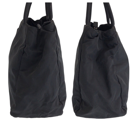 PRADA Tote Bag Nylon Black SilverMetal Tote Bag Shoulder Bag Test Triangle With logo Women Used Authentic