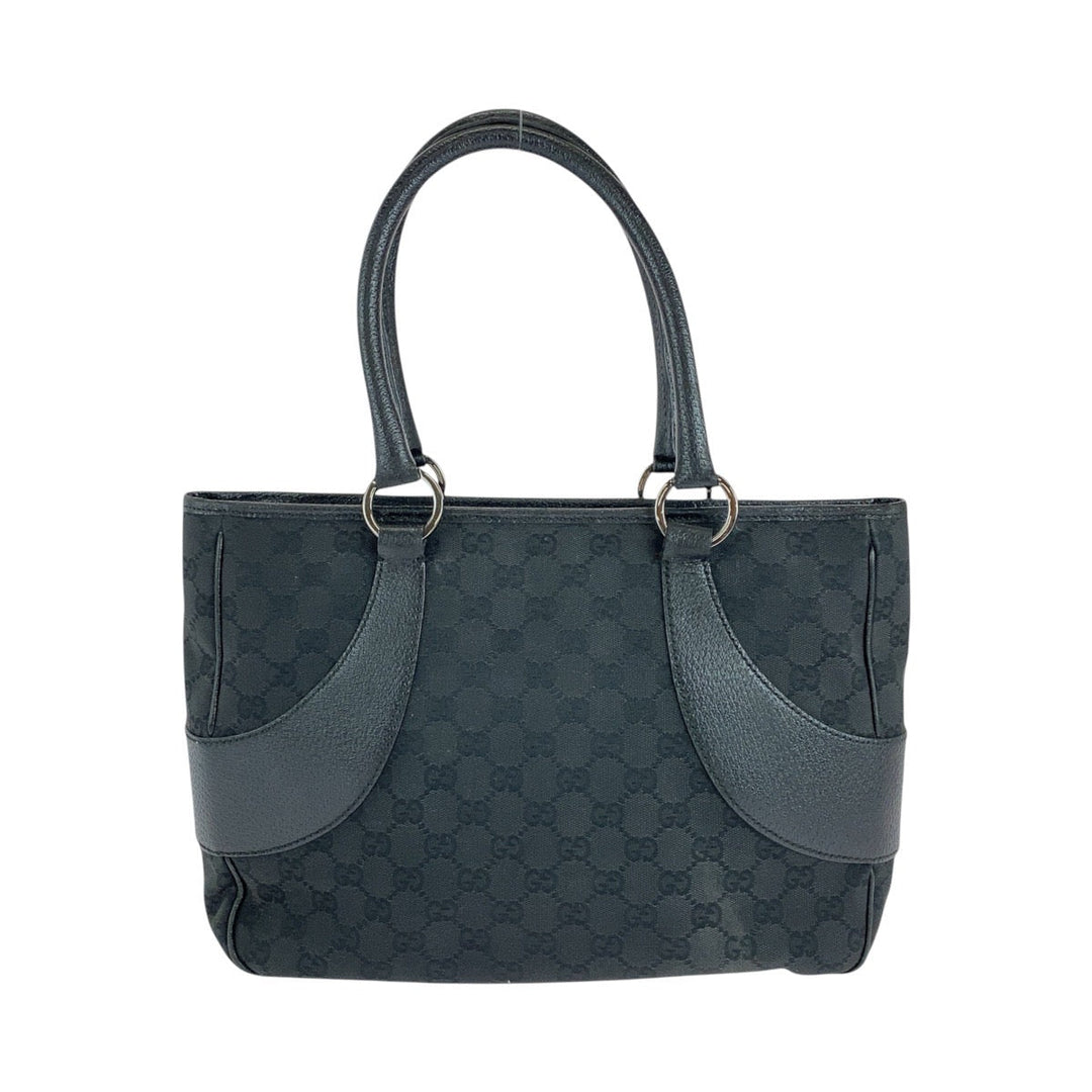 GUCCI Tote Bag 113011 GG canvas, leather Black black Tote Bag Shoulder Bag Women Used Authentic