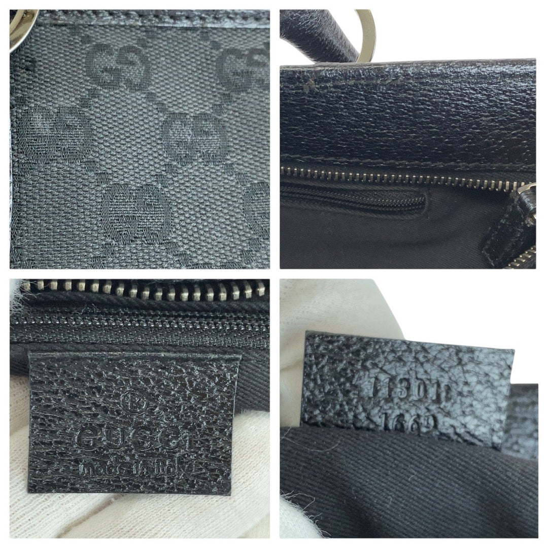 GUCCI Tote Bag 113011 GG canvas, leather Black black Tote Bag Shoulder Bag Women Used Authentic
