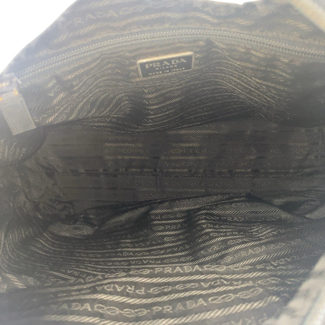 PRADA Shoulder Bag Nylon Black SilverMetal Shoulder Bag Tote Bag Test Triangle With logo Women Used Authentic