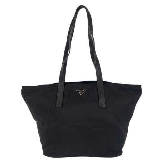 PRADA Tote Bag Nylon Black SilverMetal Tote Bag Shoulder Bag Test Triangle With logo Women Used Authentic
