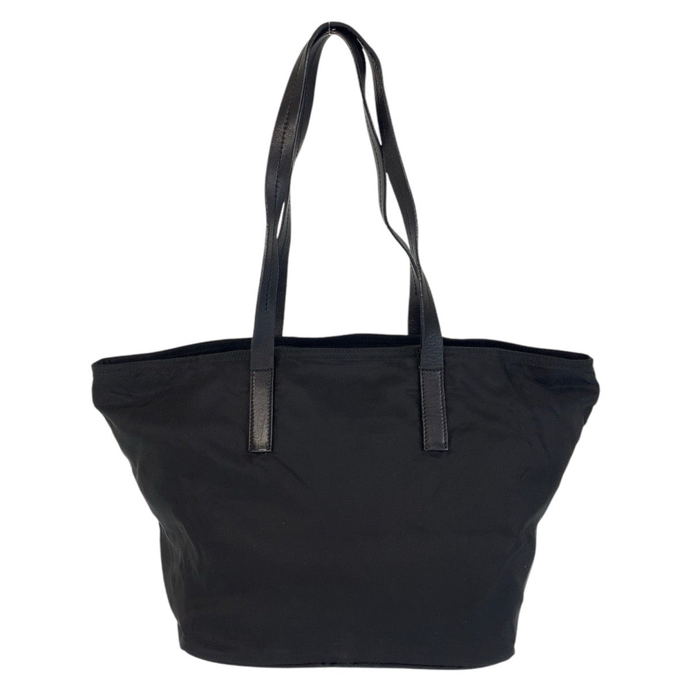 PRADA Tote Bag Nylon Black SilverMetal Tote Bag Shoulder Bag Test Triangle With logo Women Used Authentic