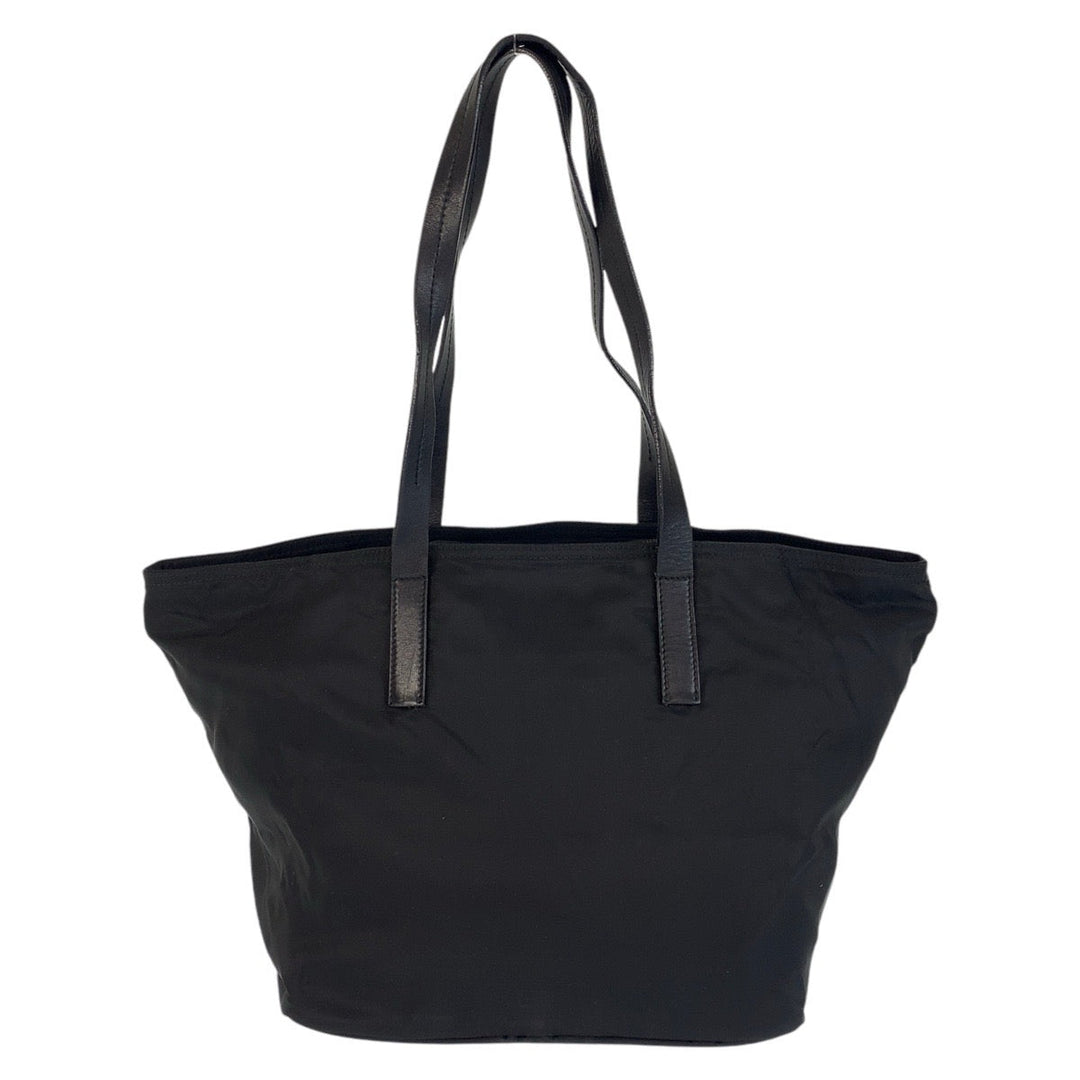 PRADA Tote Bag Nylon Black SilverMetal Tote Bag Shoulder Bag Test Triangle With logo Women Used Authentic
