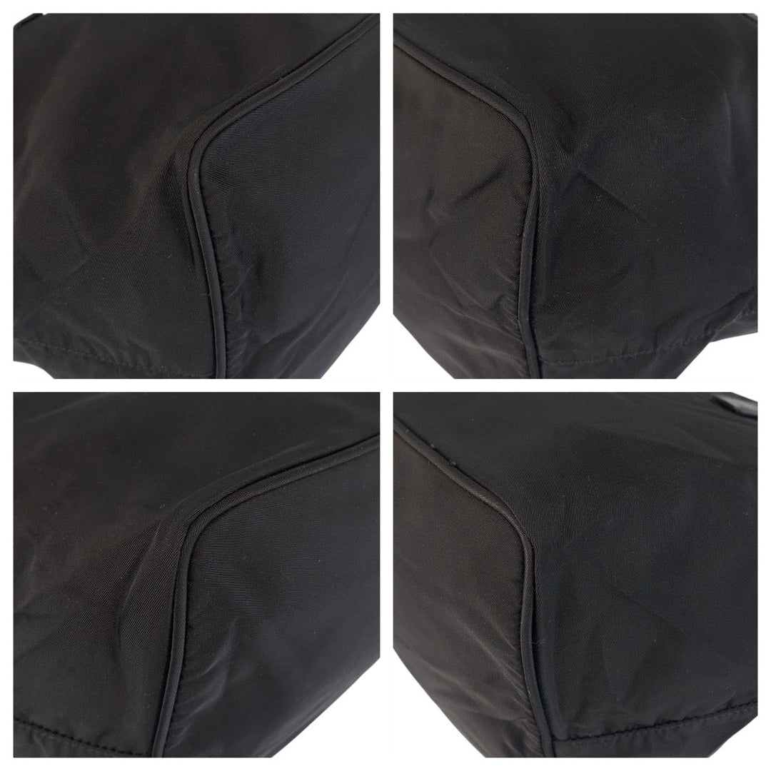 PRADA Tote Bag Nylon Black SilverMetal Tote Bag Shoulder Bag Test Triangle With logo Women Used Authentic