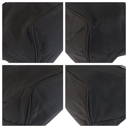 PRADA Tote Bag Nylon Black SilverMetal Tote Bag Shoulder Bag Test Triangle With logo Women Used Authentic