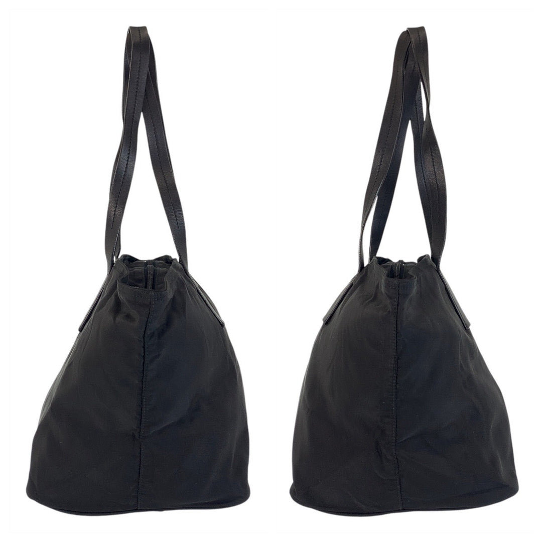 PRADA Tote Bag Nylon Black SilverMetal Tote Bag Shoulder Bag Test Triangle With logo Women Used Authentic