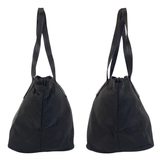 PRADA Tote Bag Nylon Black SilverMetal Tote Bag Shoulder Bag Test Triangle With logo Women Used Authentic