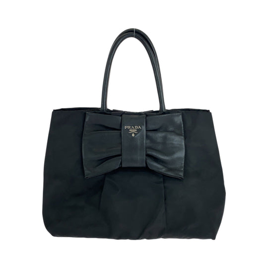 PRADA Tote Bag BN1601 Nylon Black SilverMetal Tote Bag handbag Test Ribbon TriangleWith logo Women Used Authentic
