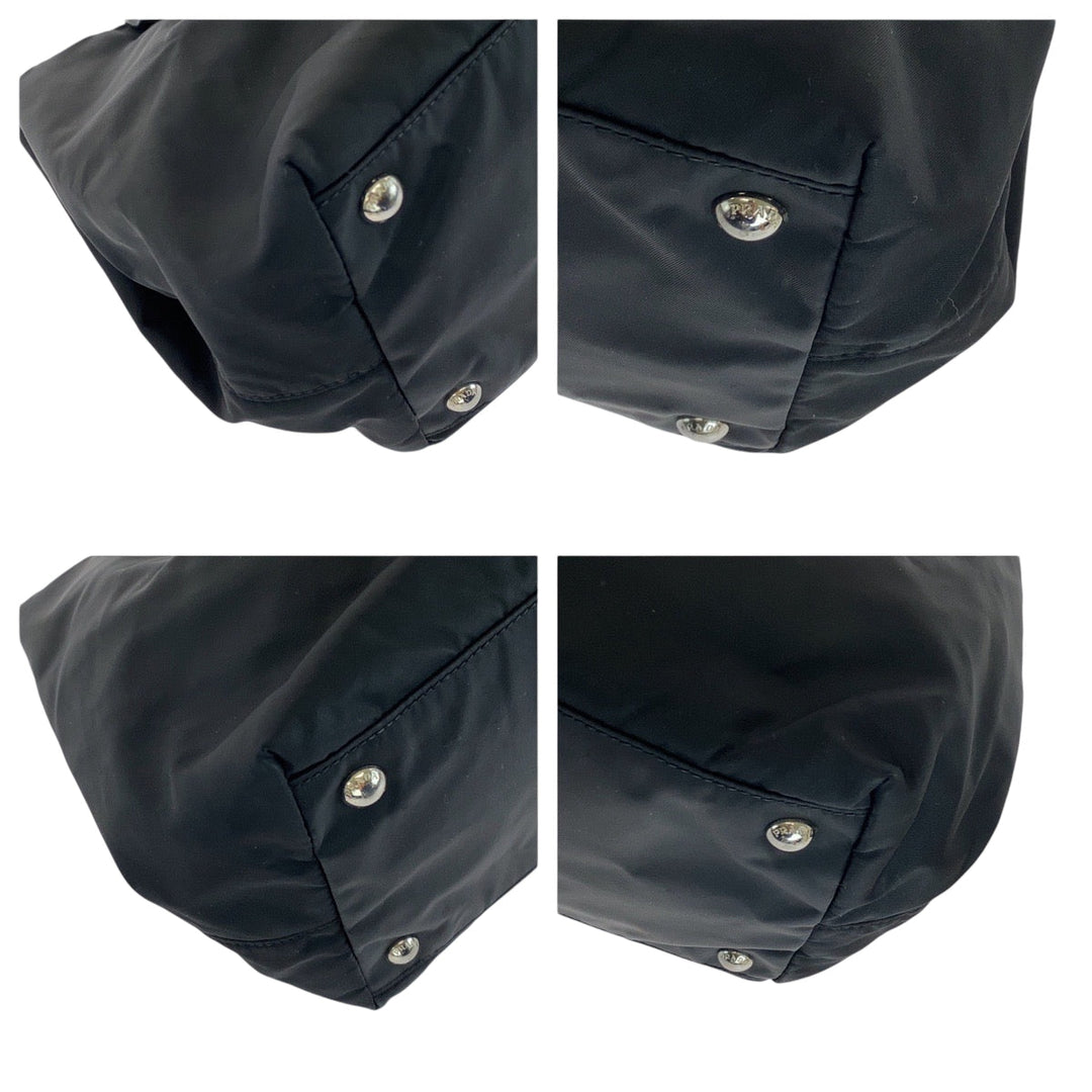 PRADA Tote Bag BN1601 Nylon Black SilverMetal Tote Bag handbag Test Ribbon TriangleWith logo Women Used Authentic