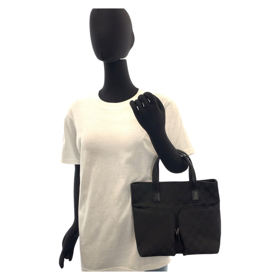 GUCCI Tote Bag 002 1080 GG canvas, leather Black black Tote Bag handbag Women Used Authentic