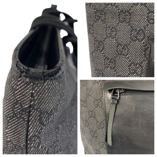 GUCCI Tote Bag 34339 GG canvas, leather Black black Tote Bag Shoulder Bag Women Used Authentic