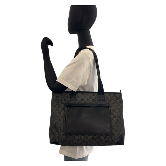GUCCI Tote Bag 34339 GG canvas, leather Black black Tote Bag Shoulder Bag Women Used Authentic