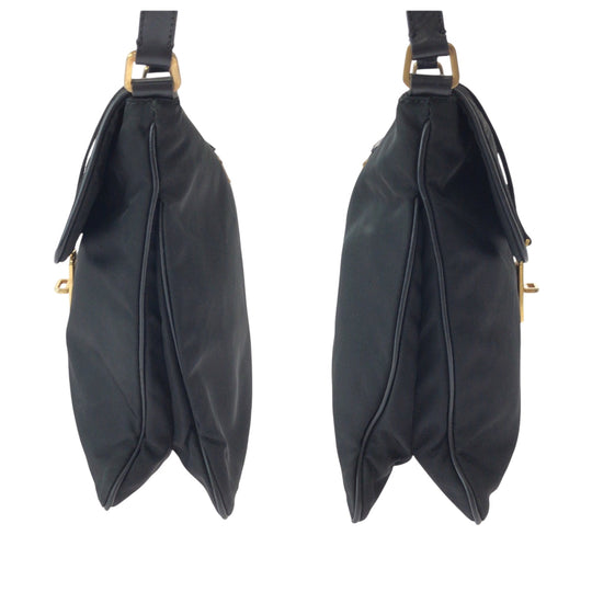 PRADA Shoulder Bag Nylon Black GoldMetal Shoulder Bag pochette Test Triangle With logo Women Used Authentic