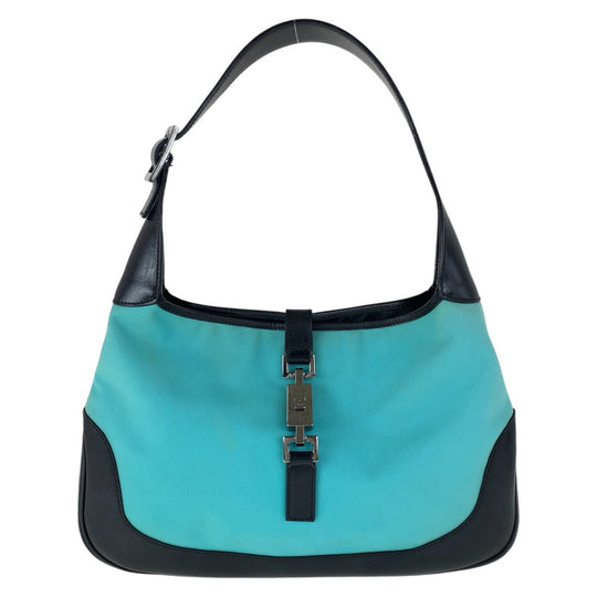GUCCI Shoulder Bag 001 3306 Canvas, Leather Mint Green Black SilverMetal Jackie Hobo Women Used Authentic