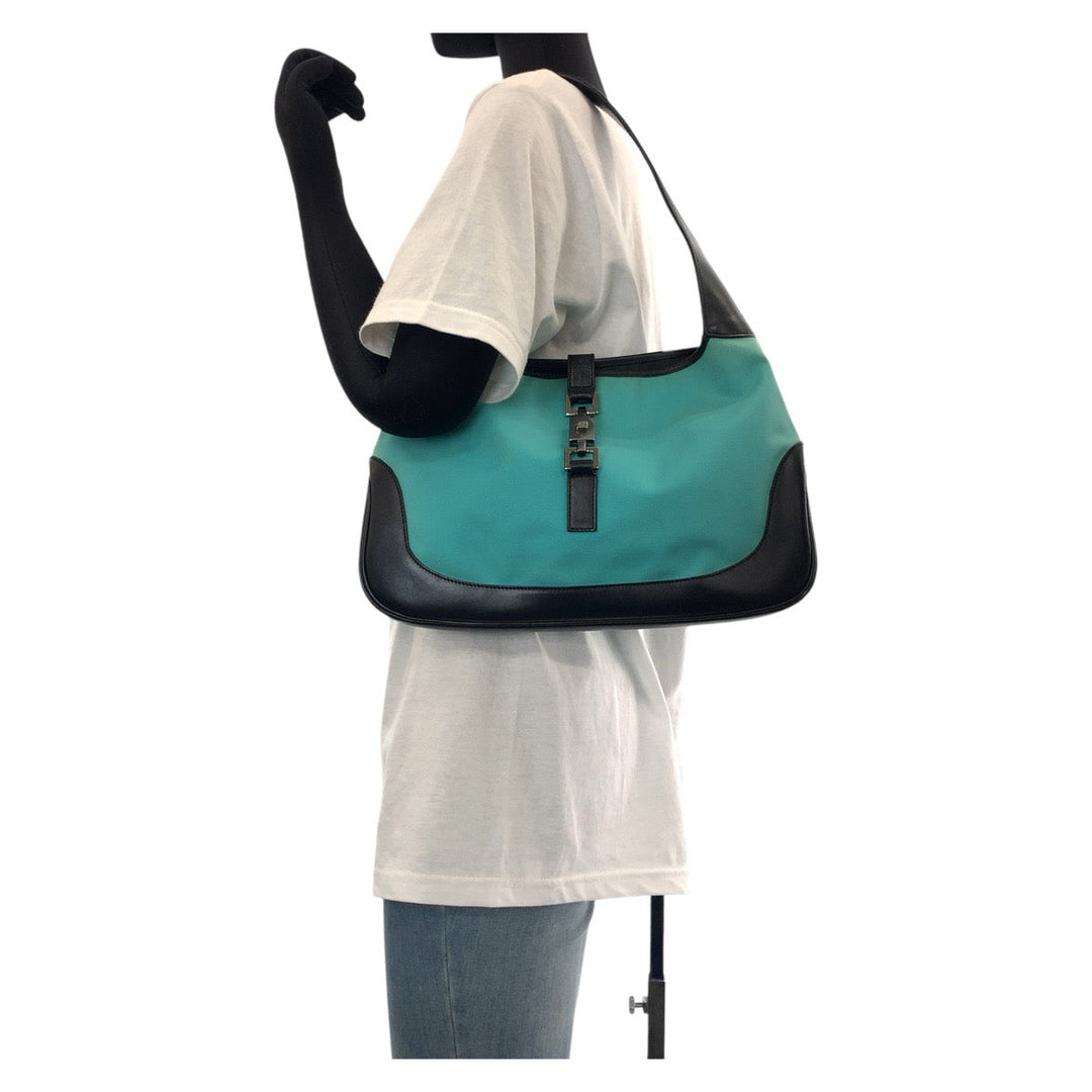 GUCCI Shoulder Bag 001 3306 Canvas, Leather Mint Green Black SilverMetal Jackie Hobo Women Used Authentic