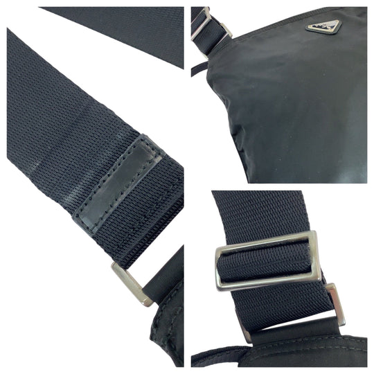 PRADA Shoulder Bag Nylon Black SilverMetal Shoulder Bag Sacoche Unisex Test Triangle With logo mens Used Authentic