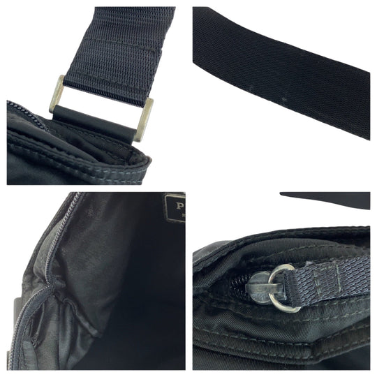 PRADA Shoulder Bag Nylon Black SilverMetal Shoulder Bag Sacoche Unisex Test Triangle With logo mens Used Authentic