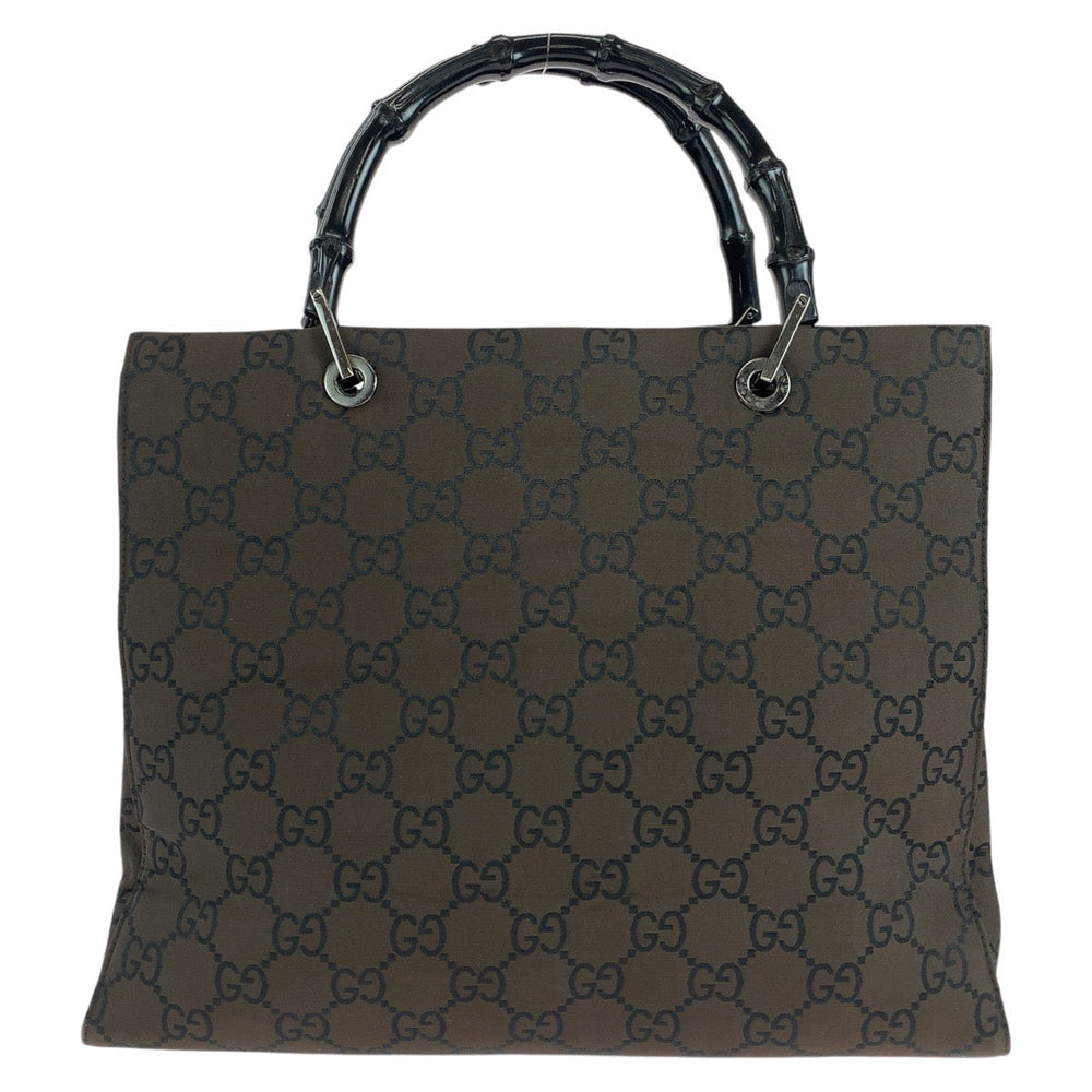 GUCCI Tote Bag 002 1010 GG canvas Brown Silver Metal Tote Bag handbag Bamboo Jumbo GG Women Used Authentic