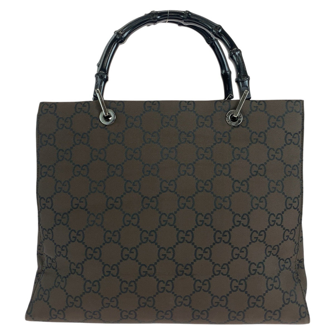 GUCCI Tote Bag 002 1010 GG canvas Brown Silver Metal Tote Bag handbag Bamboo Jumbo GG Women Used Authentic