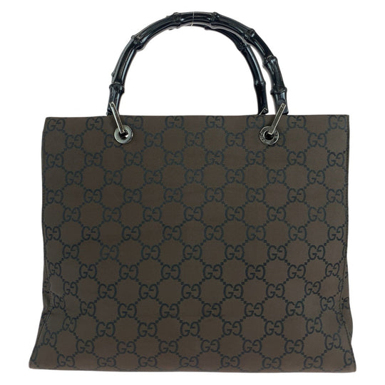 GUCCI Tote Bag 002 1010 GG canvas Brown Silver Metal Tote Bag handbag Bamboo Jumbo GG Women Used Authentic