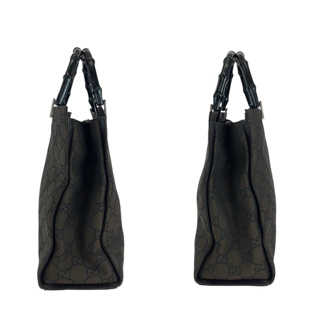 GUCCI Tote Bag 002 1010 GG canvas Brown Silver Metal Tote Bag handbag Bamboo Jumbo GG Women Used Authentic