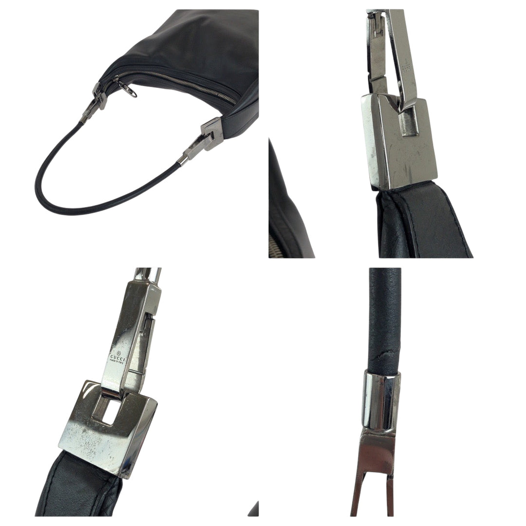 GUCCI Shoulder Bag 001 3814  002122 leather Black SilverMetal Hobo One Shoulder Bag Women Used Authentic