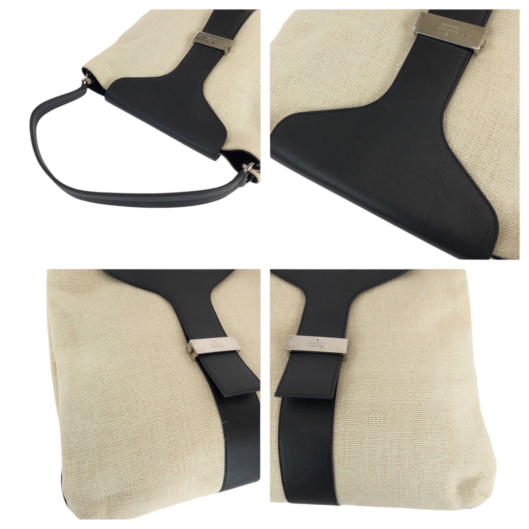 GUCCI Shoulder Bag 001 4014 001013 cotton Ivory Black SilverMetal Hobo One Shoulder Bag Women Used Authentic