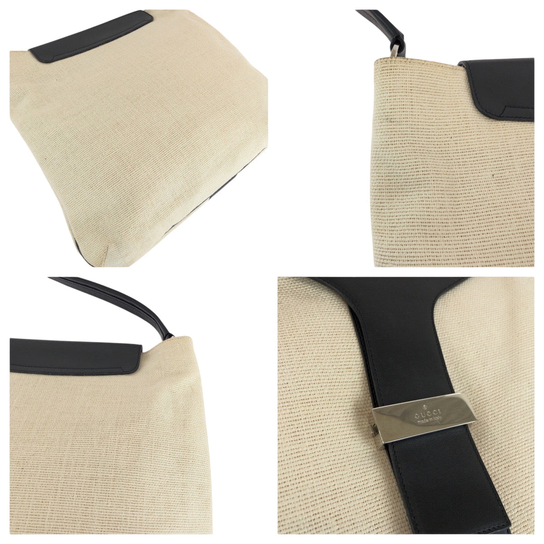 GUCCI Shoulder Bag 001 4014 001013 cotton Ivory Black SilverMetal Hobo One Shoulder Bag Women Used Authentic