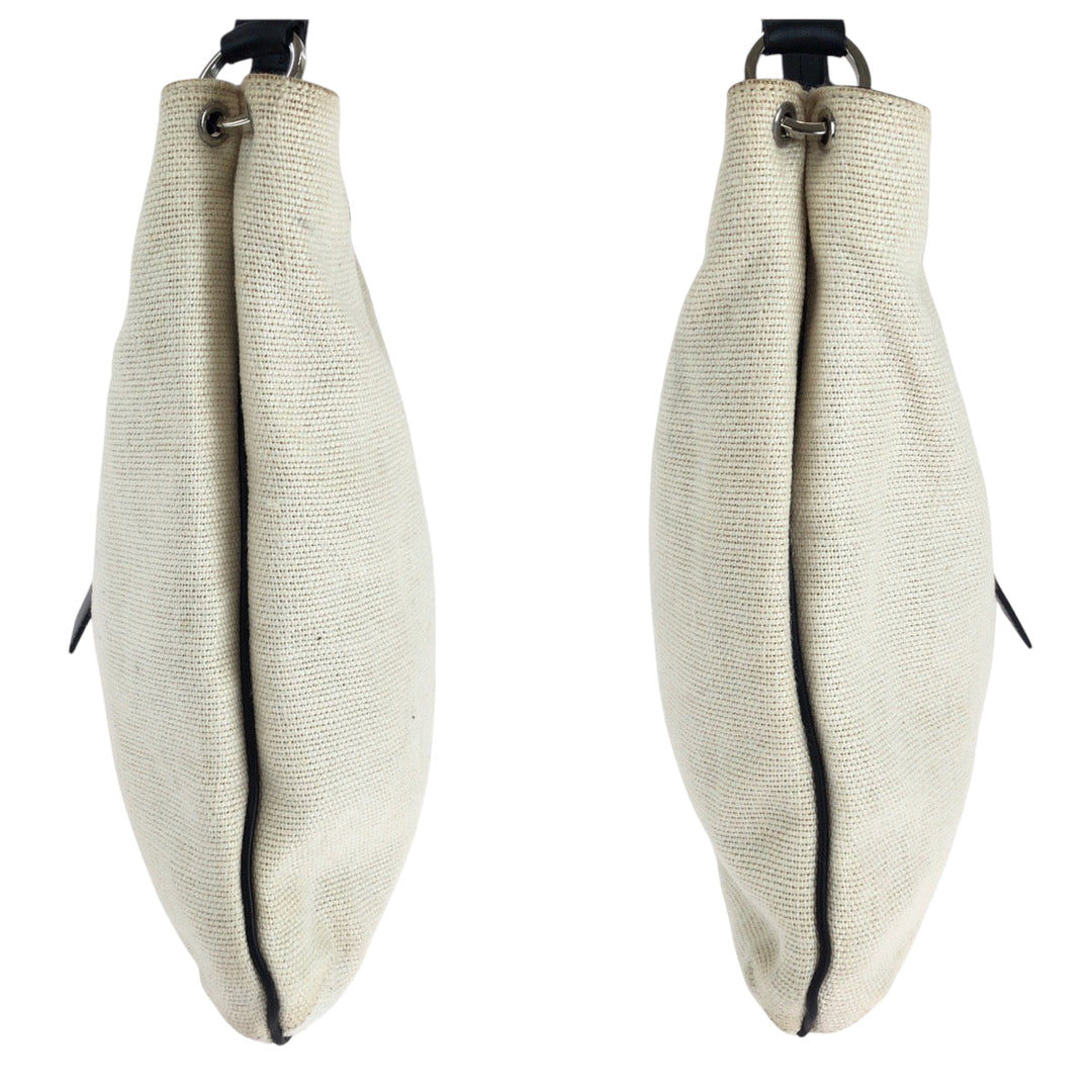 GUCCI Shoulder Bag 001 4014 001013 cotton Ivory Black SilverMetal Hobo One Shoulder Bag Women Used Authentic