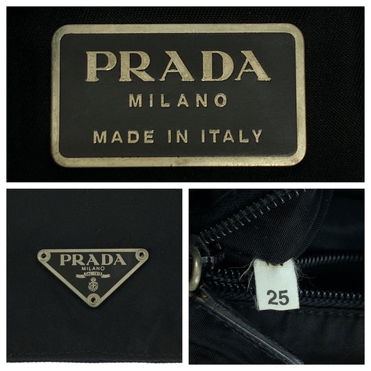 PRADA Shoulder Bag Nylon Black SilverMetal Shoulder Bag Sacoche Test Triangle With logo Women Used Authentic