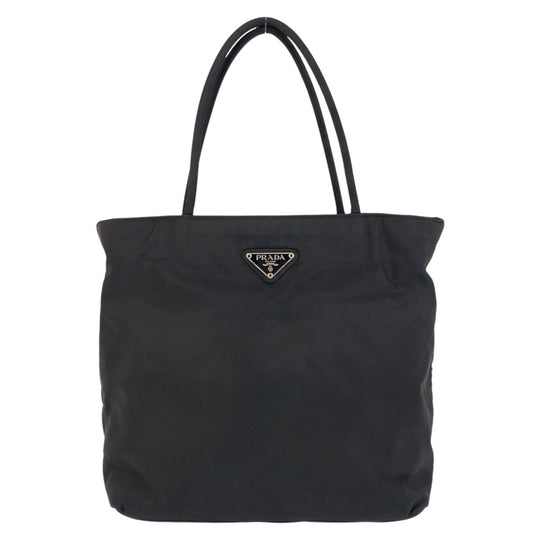 PRADA Tote Bag Nylon Black SilverMetal Tote Bag Shoulder Bag Test Triangle With logo Women Used Authentic