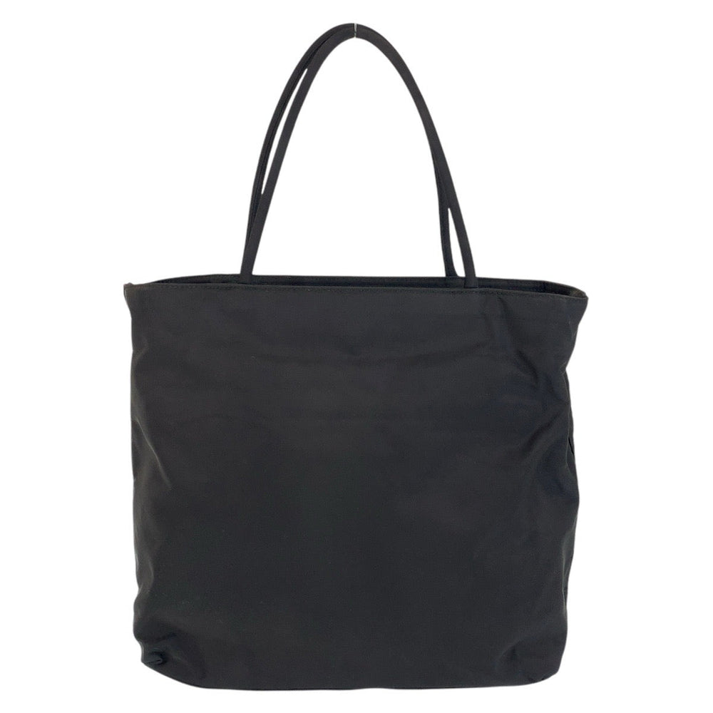 PRADA Tote Bag Nylon Black SilverMetal Tote Bag Shoulder Bag Test Triangle With logo Women Used Authentic