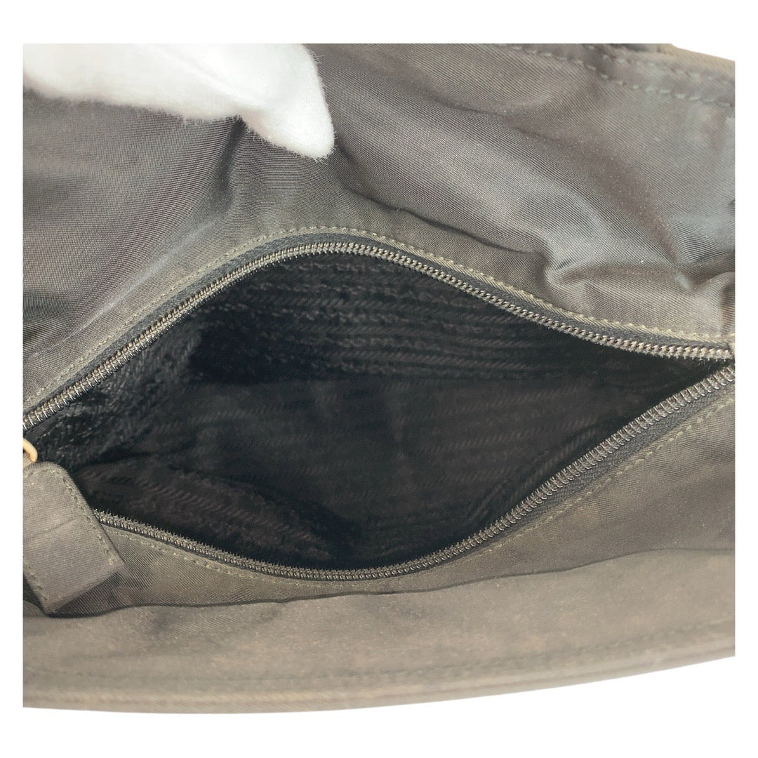 PRADA Tote Bag Nylon Black SilverMetal Tote Bag Shoulder Bag Test Triangle With logo Women Used Authentic