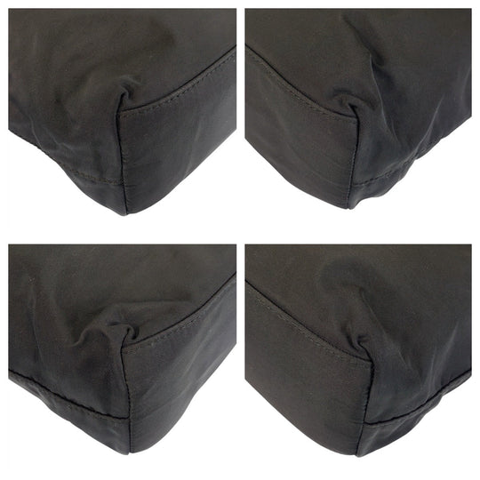 PRADA Tote Bag Nylon Black SilverMetal Tote Bag Shoulder Bag Test Triangle With logo Women Used Authentic