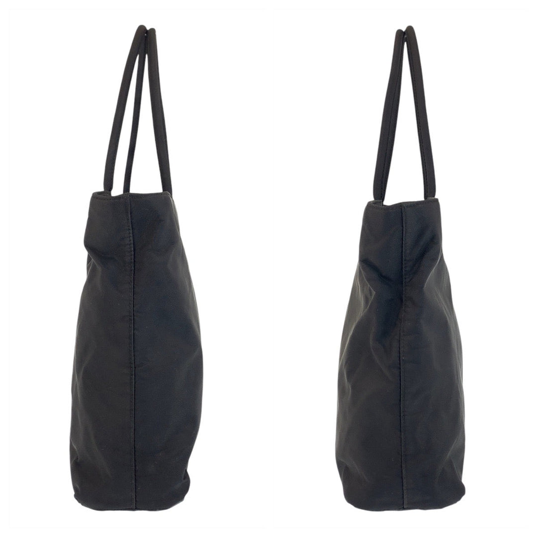 PRADA Tote Bag Nylon Black SilverMetal Tote Bag Shoulder Bag Test Triangle With logo Women Used Authentic
