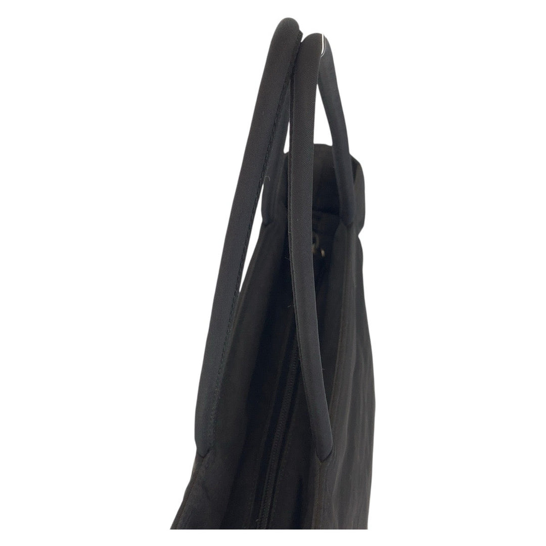 PRADA Tote Bag Nylon Black SilverMetal Tote Bag Shoulder Bag Test Triangle With logo Women Used Authentic