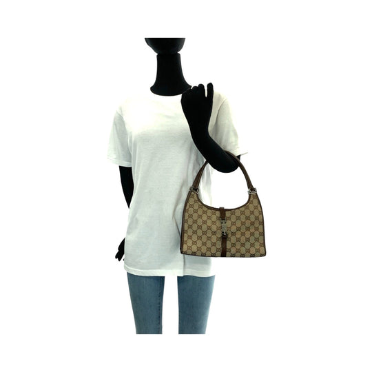 GUCCI Handbag 1721 GG canvas, leather Brown SilverMetal Handbag Shoulder Bag Jackie Women Used Authentic