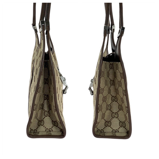 GUCCI Handbag 1721 GG canvas, leather Brown SilverMetal Handbag Shoulder Bag Jackie Women Used Authentic