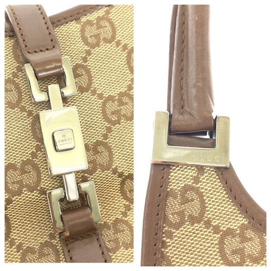 GUCCI Handbag 1721 GG canvas, leather Brown SilverMetal Handbag Shoulder Bag Jackie Women Used Authentic