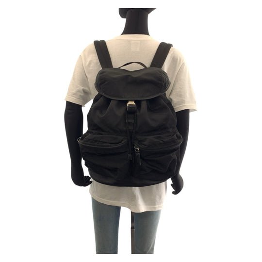 PRADA Backpack Nylon, Leather black Backpacks, Daypacks, Backpacks, Unisex Testo Saffiano Triangle With logo Women Used Authentic