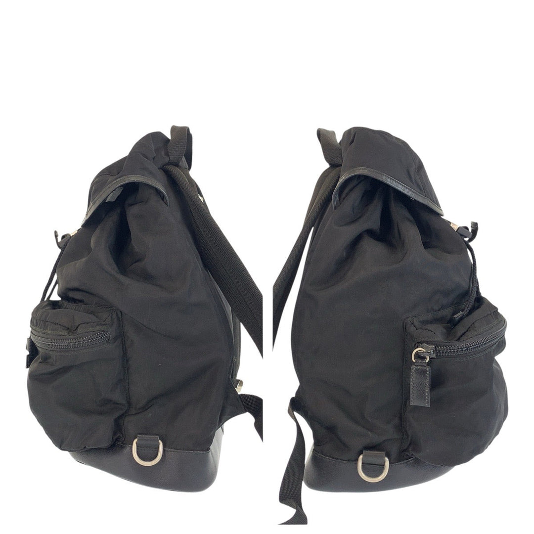 PRADA Backpack Nylon, Leather black Backpacks, Daypacks, Backpacks, Unisex Testo Saffiano Triangle With logo Women Used Authentic