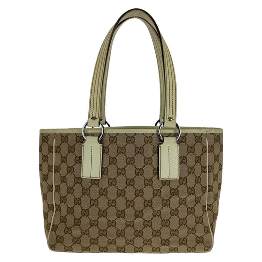 GUCCI Tote Bag 11309 GG canvas, leather beige white white Tote Bag Shoulder Bag Women Used Authentic