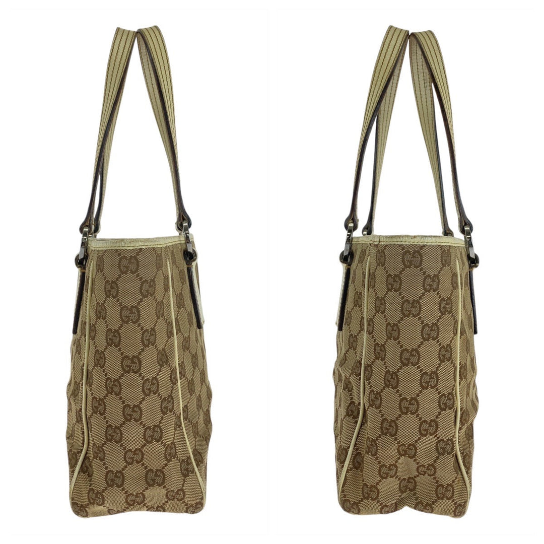 GUCCI Tote Bag 11309 GG canvas, leather beige white white Tote Bag Shoulder Bag Women Used Authentic