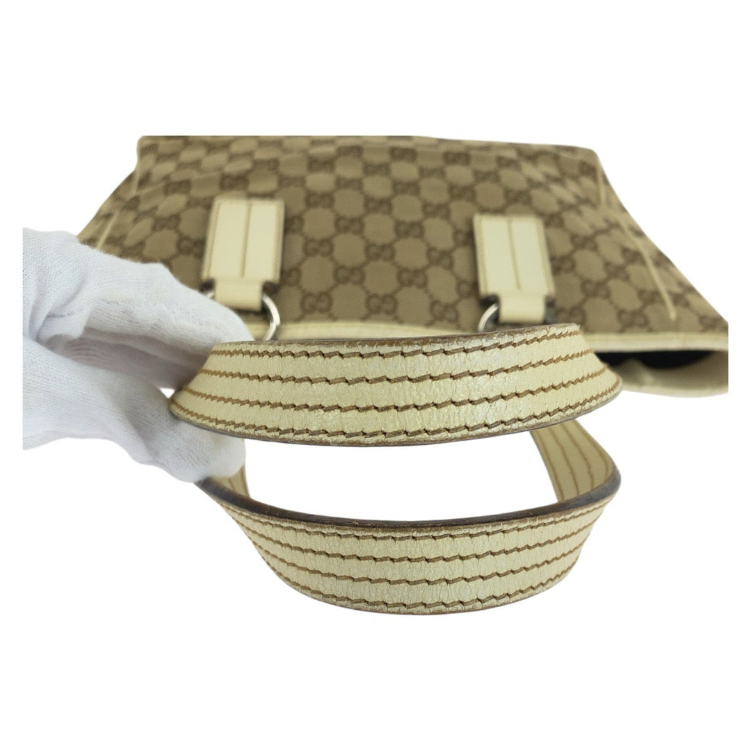 GUCCI Tote Bag 11309 GG canvas, leather beige white white Tote Bag Shoulder Bag Women Used Authentic