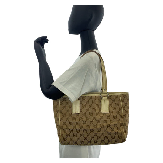 GUCCI Tote Bag 11309 GG canvas, leather beige white white Tote Bag Shoulder Bag Women Used Authentic